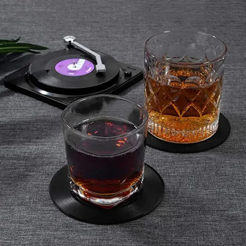 6 Posavasos forma disco de vinil