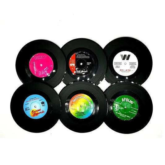 6 Posavasos forma disco de vinil