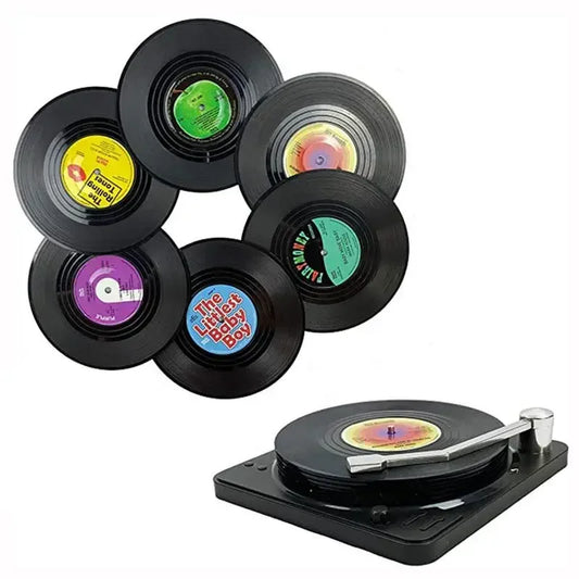 6 Posavasos forma disco de vinil